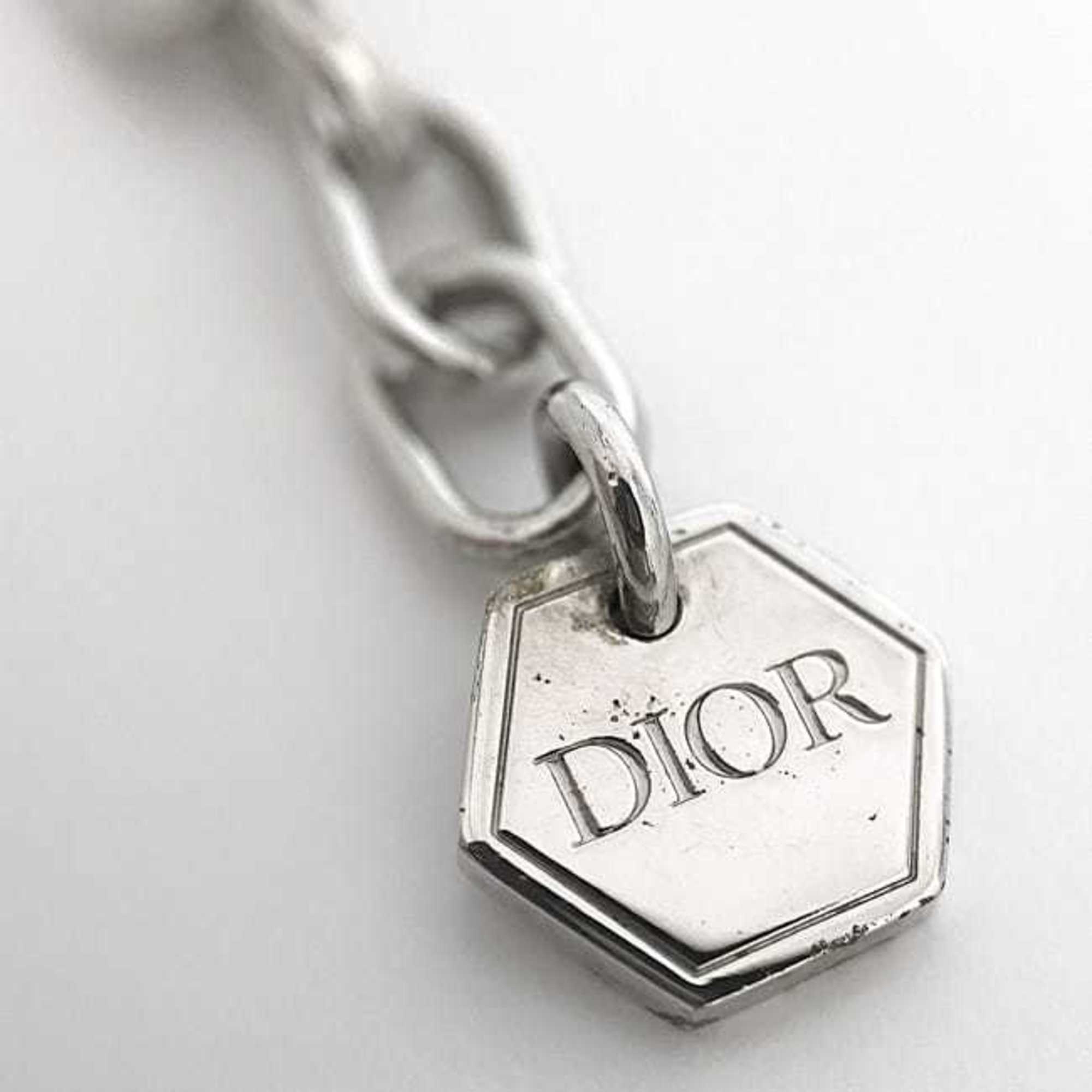 Christian Dior Long Necklace Silver Light Blue Trotter f-20770 Metal 24mm Big Stone Women's Accessory