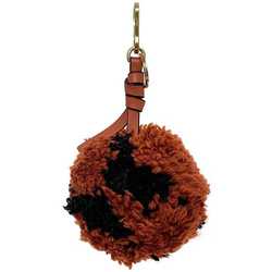 LOEWE Charm Orange Brown Black 10929002 9933 ec-20670 Pompom Wool Leather Key Ring Women's