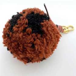 LOEWE Charm Orange Brown Black 10929002 9933 ec-20670 Pompom Wool Leather Key Ring Women's