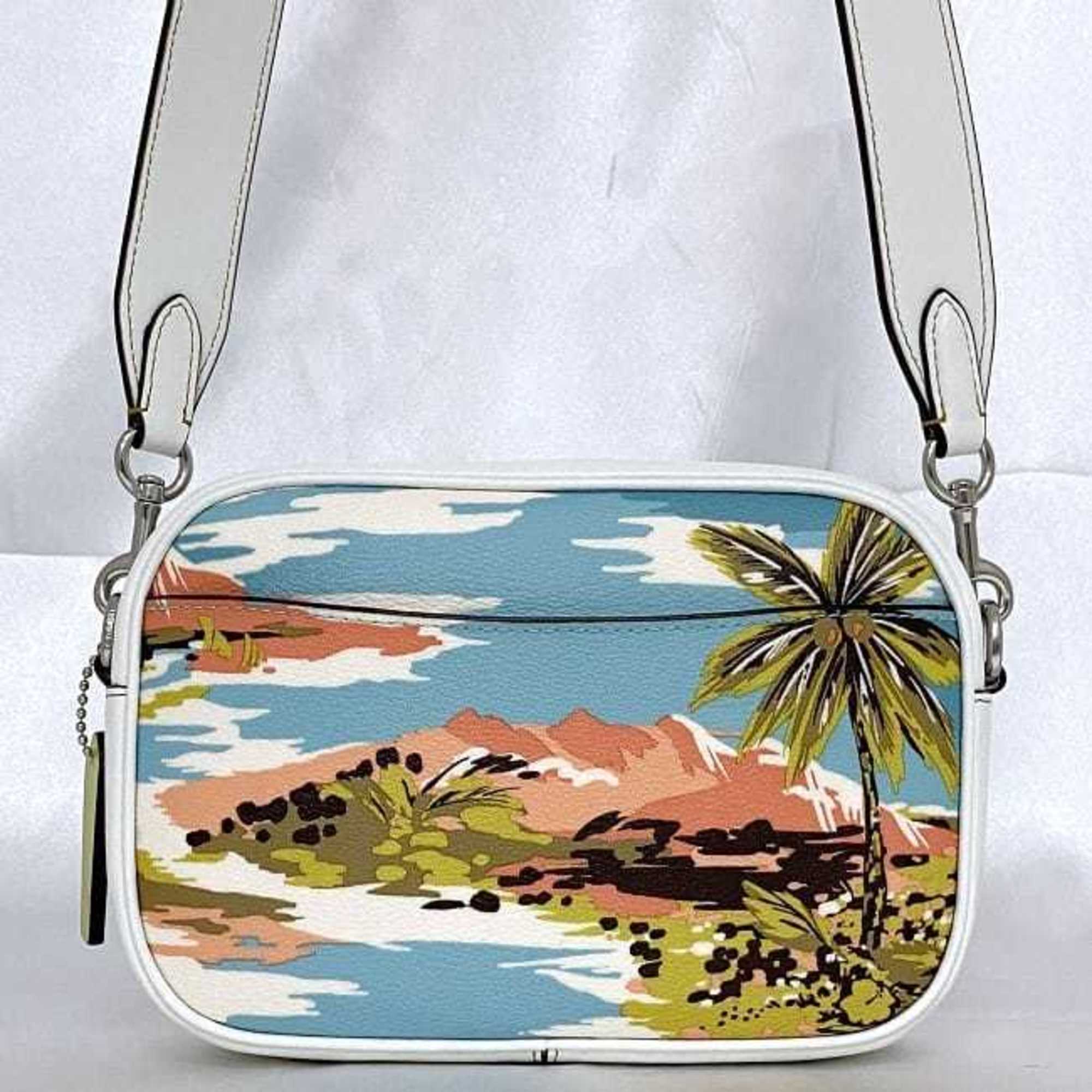 Coach Shoulder Bag Jamie White Light Blue CK176 ec-20672 PVC Leather COACH Camera Hawaiian Print Compact