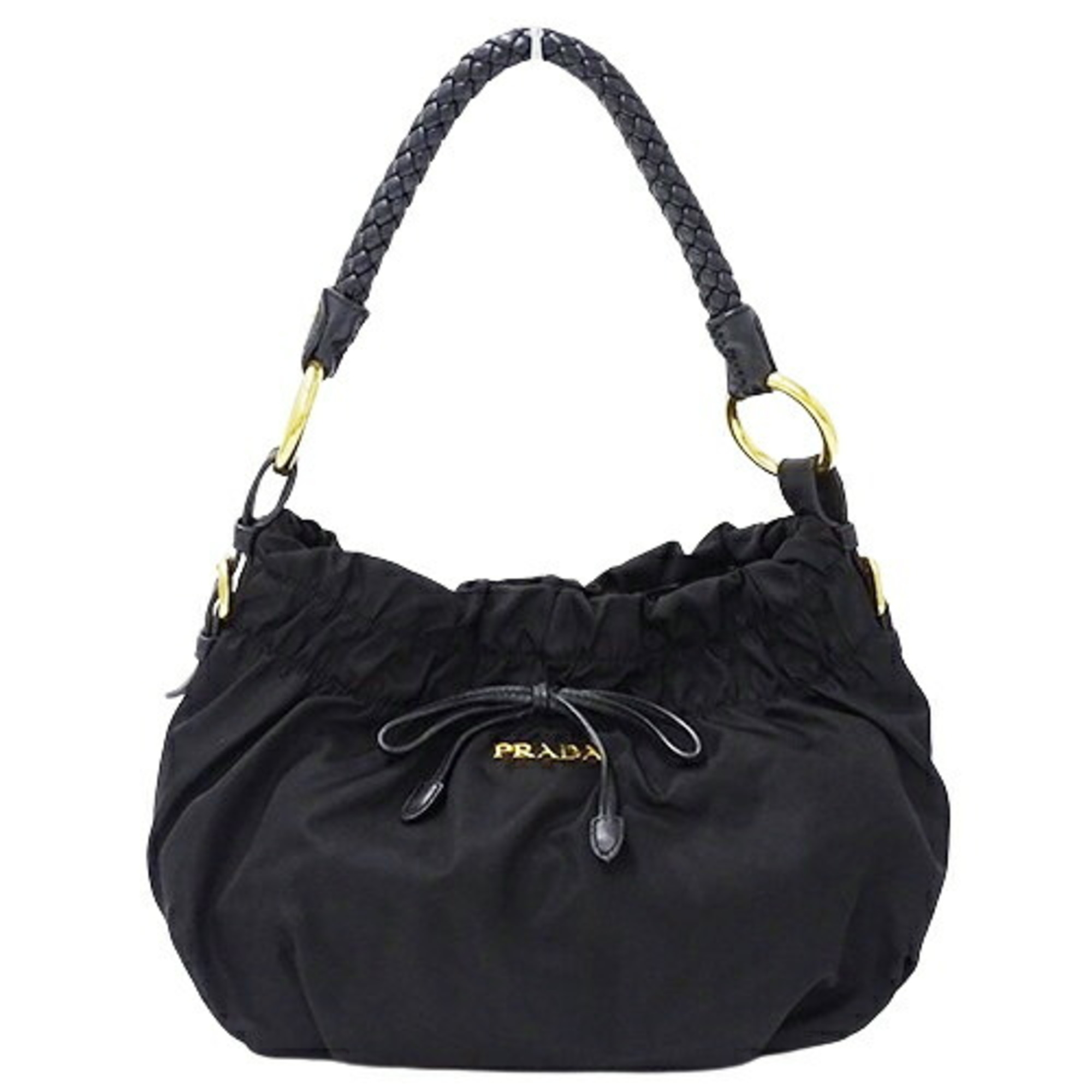 PRADA Women's Shoulder Bag Nylon Black BR4237 Ribbon Compact