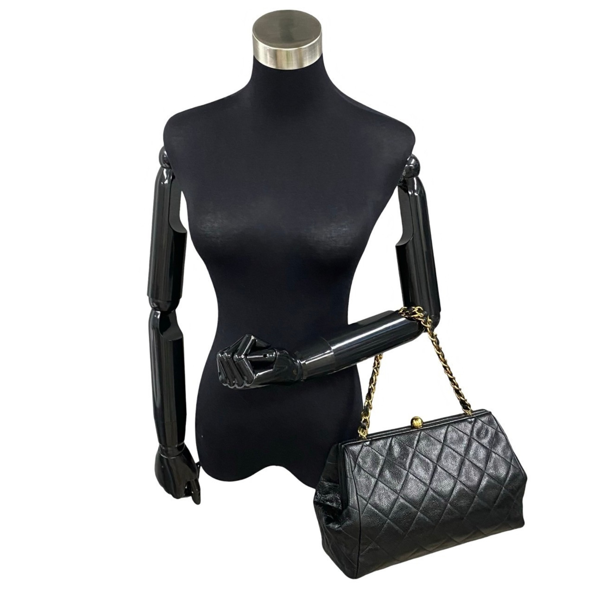 CHANEL Chanel Matelasse Caviar Skin Chain Shoulder Bag Handbag Black 121-7