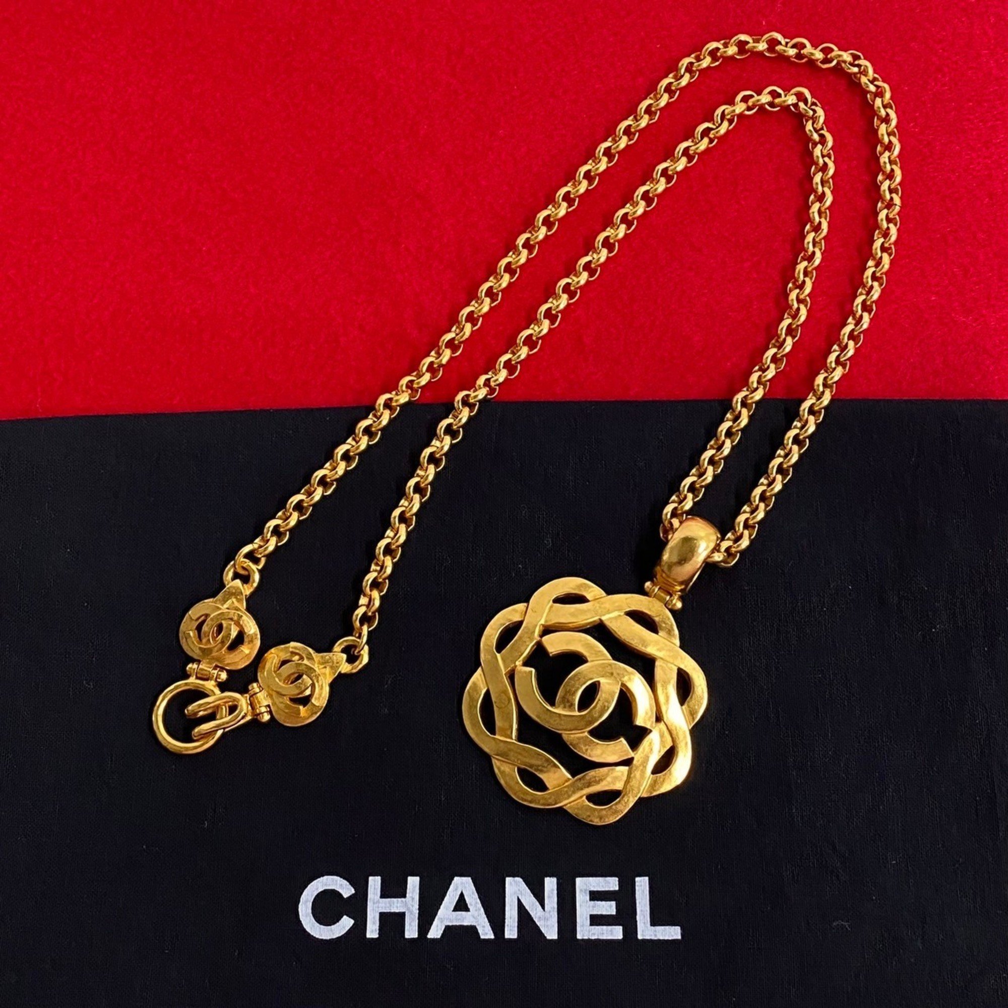 CHANEL Chanel GP 97A Engraved Coco Mark Necklace Pendant Gold 80654