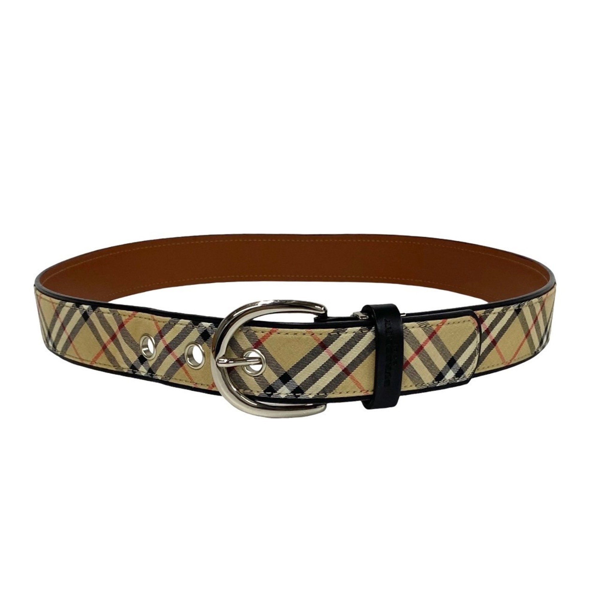 BURBERRY Nova Check Canvas Leather Brown Belt Burberry Golf Men's 30923