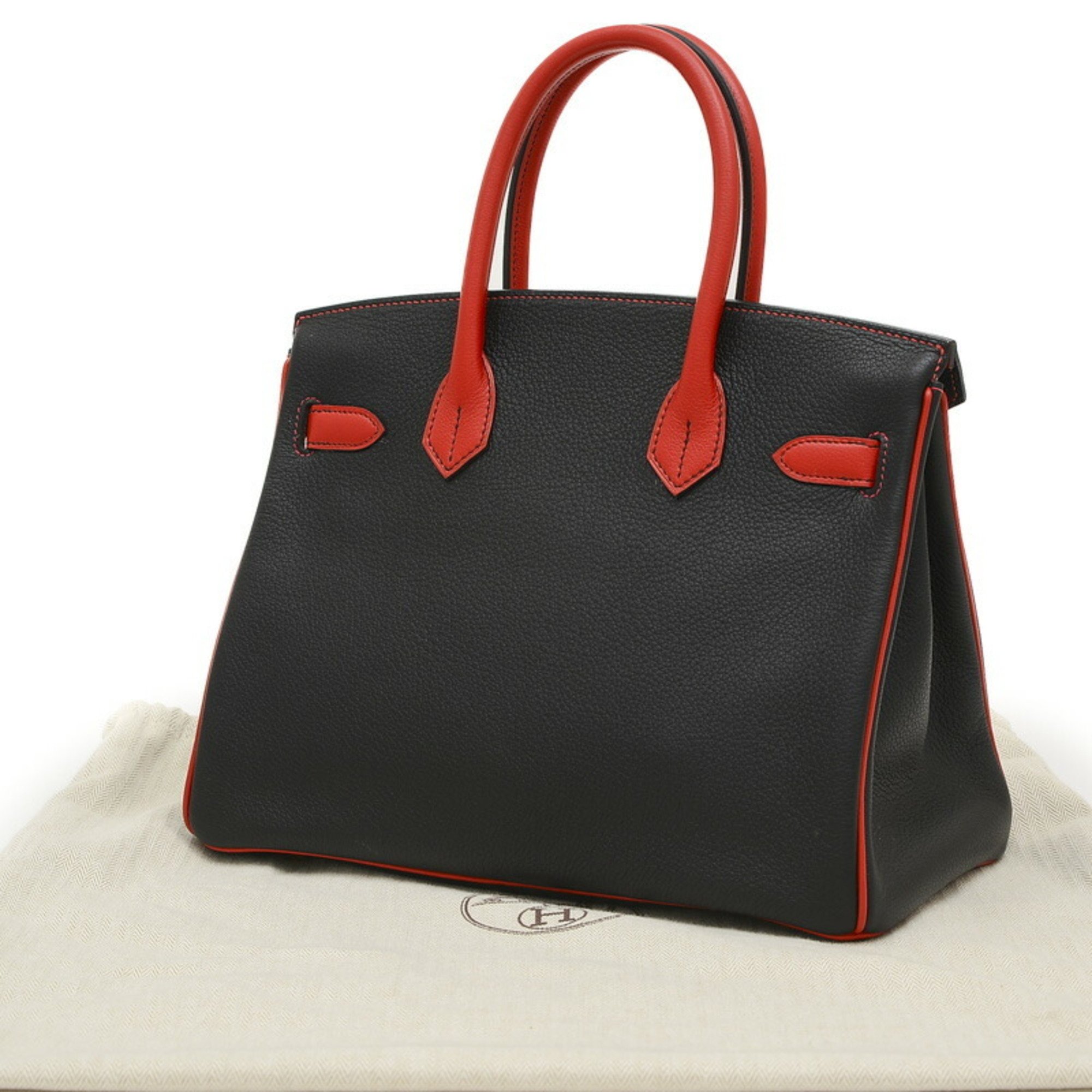 Hermes Birkin 30 Handbag Togo Black Rouge Kazak Matte D Engraved Personal