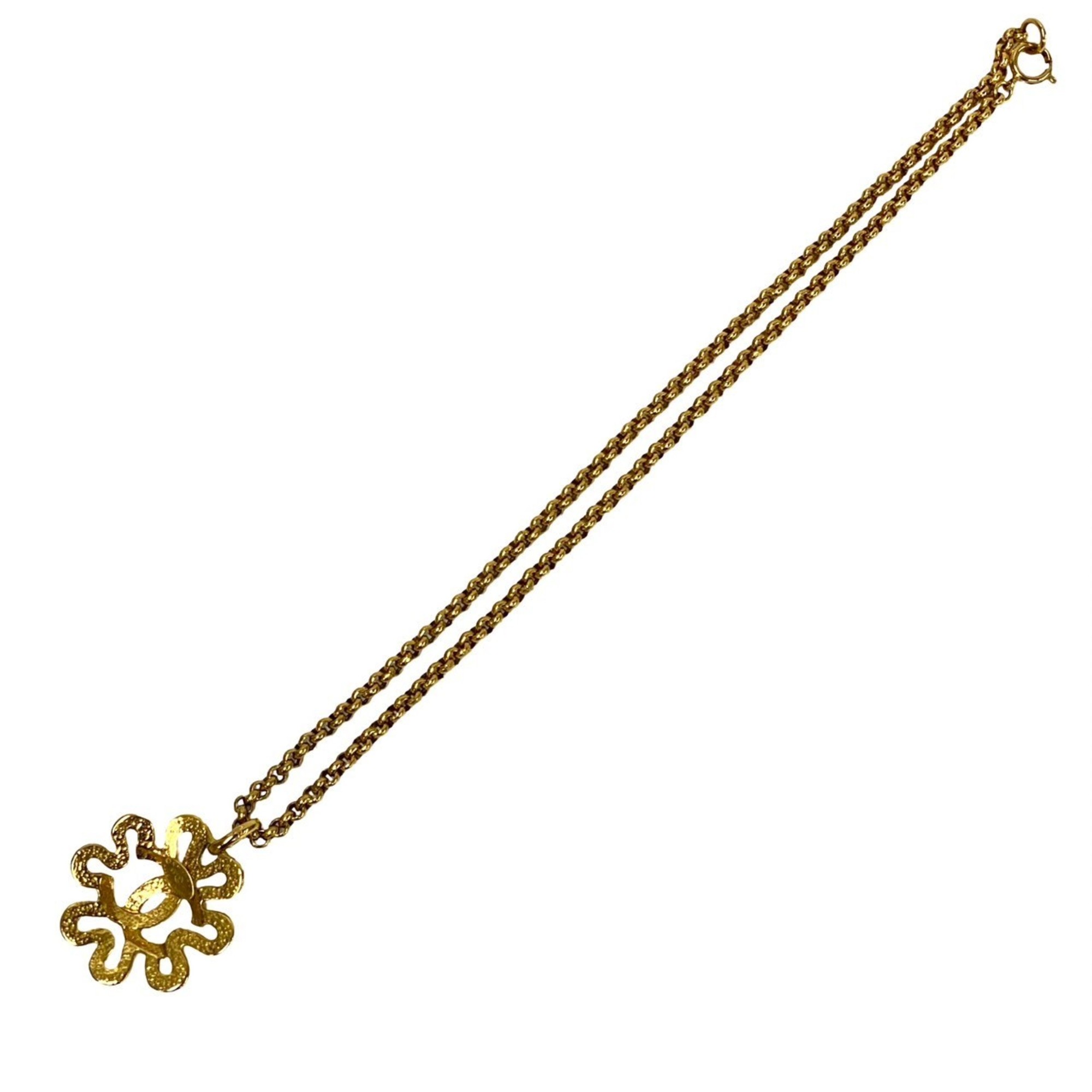 CHANEL 95P engraved Coco mark chain necklace pendant gold 29236