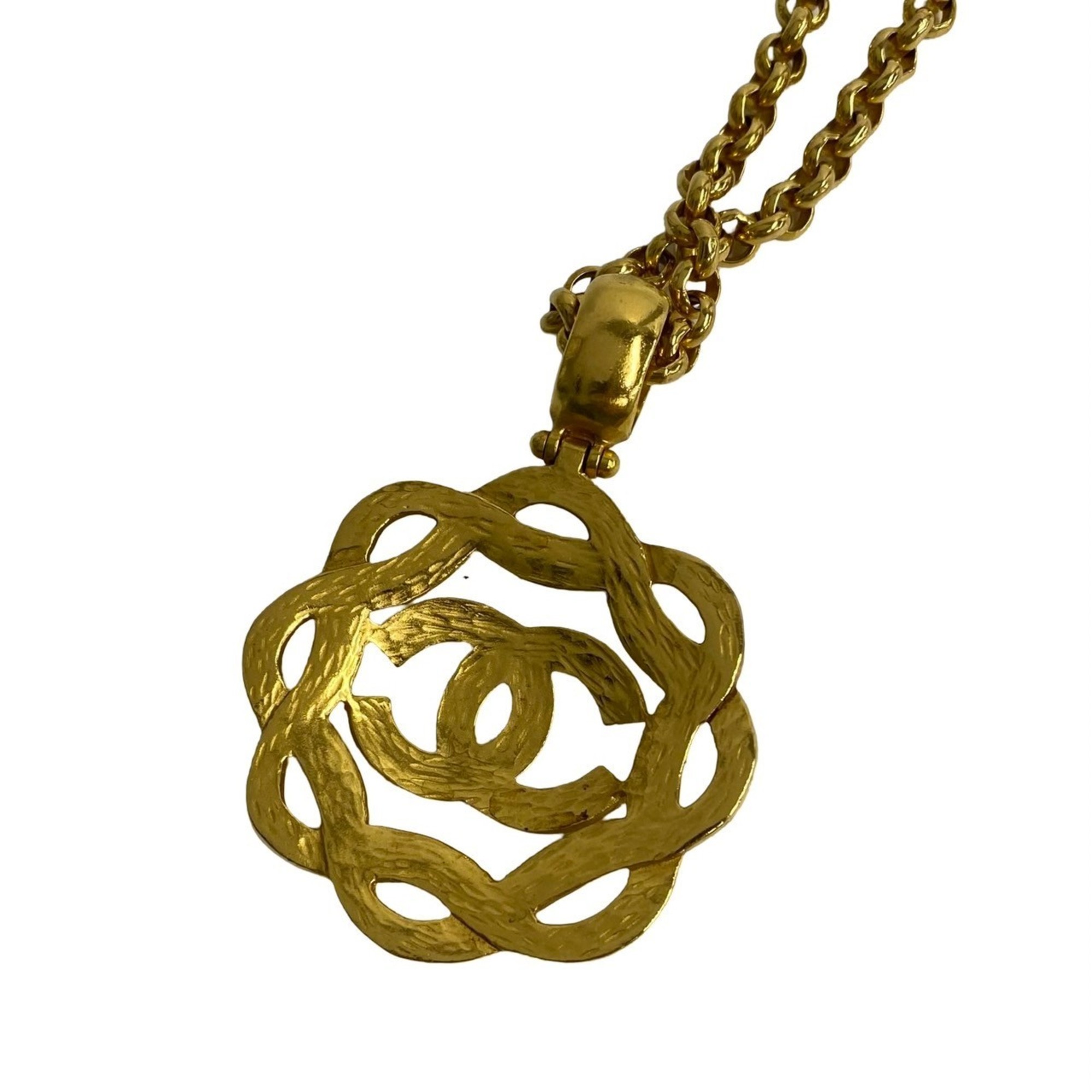 CHANEL 97P engraved Coco mark necklace pendant gold 00924