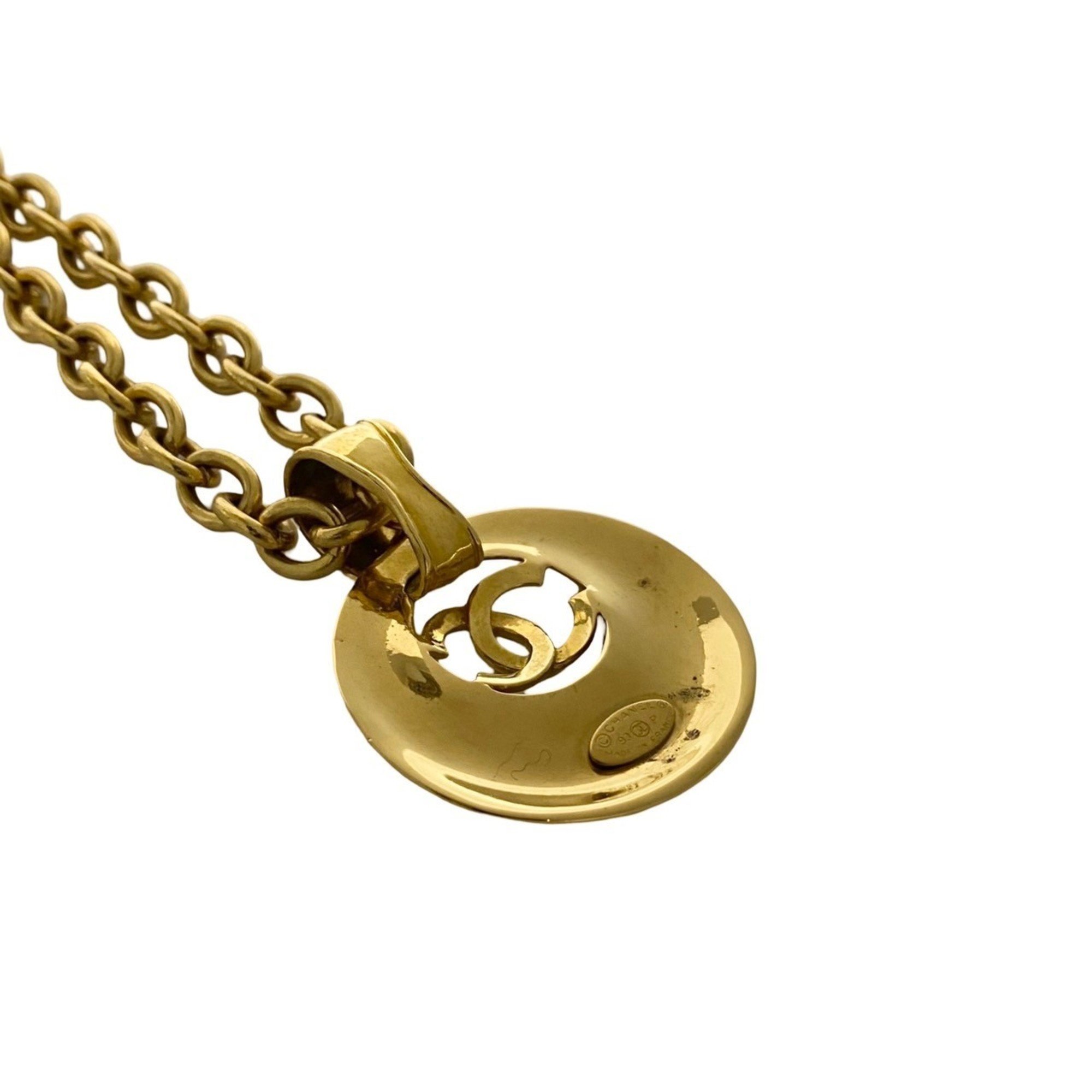 CHANEL 93P engraved Coco Mark GP motif chain necklace pendant gold 31143