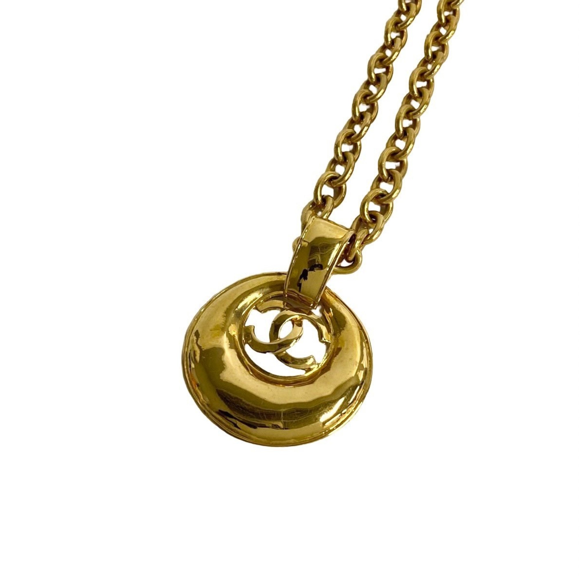 CHANEL 93P engraved Coco Mark GP motif chain necklace pendant gold 31143