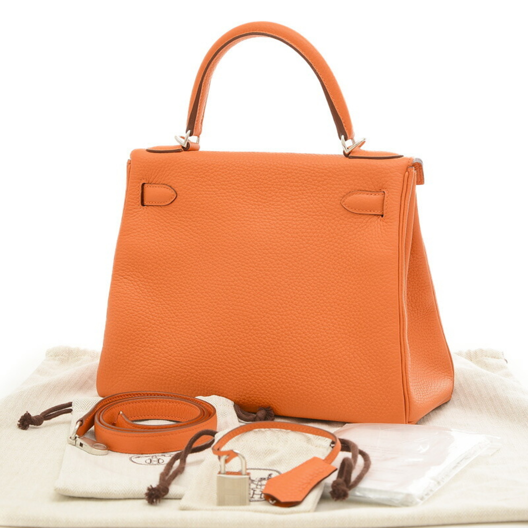 Hermes Kelly 28 Inner Stitching Handbag Togo Orange X Stamp