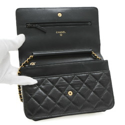 Chanel 2.55 Icon Embroidery Chain Wallet Long Leather Black