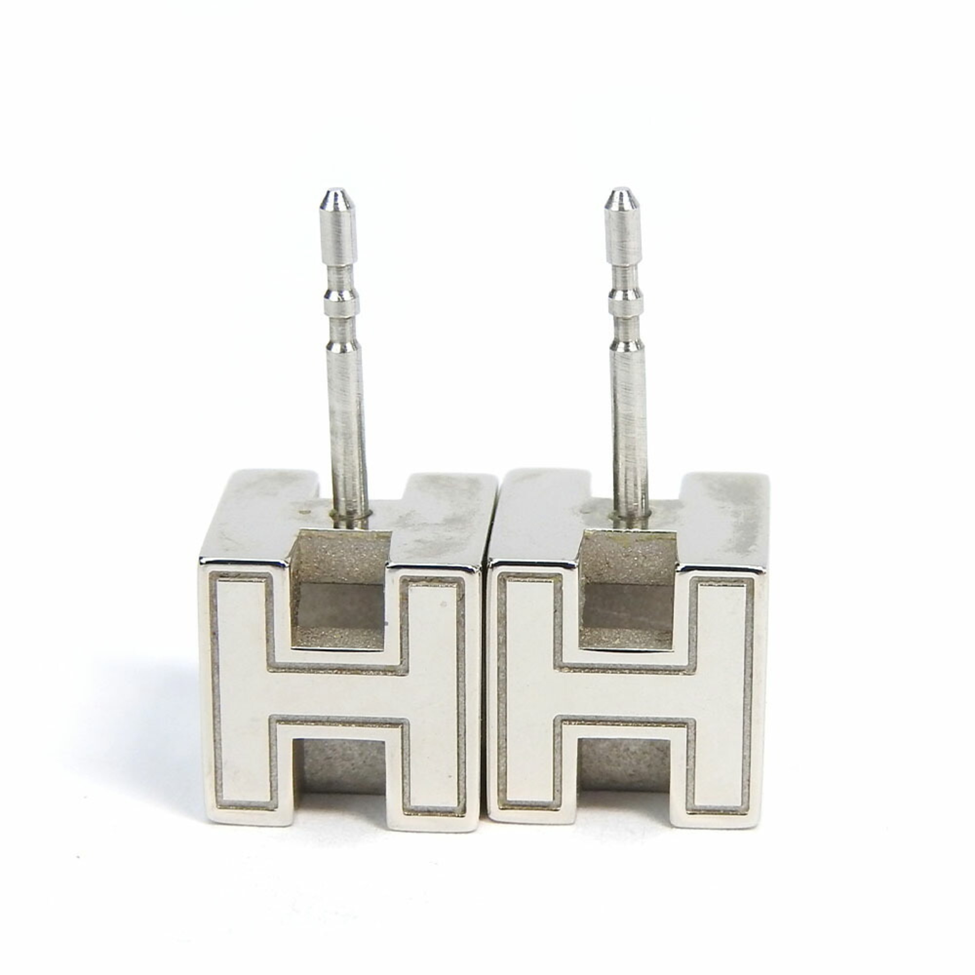 Hermes Earrings Cage de H Cube Metal Blue Silver Women's HERMES