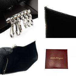 Salvatore Ferragamo Key Case AQ-66 3018 Leather Black Brown 6-ring Ring Billfold Women's