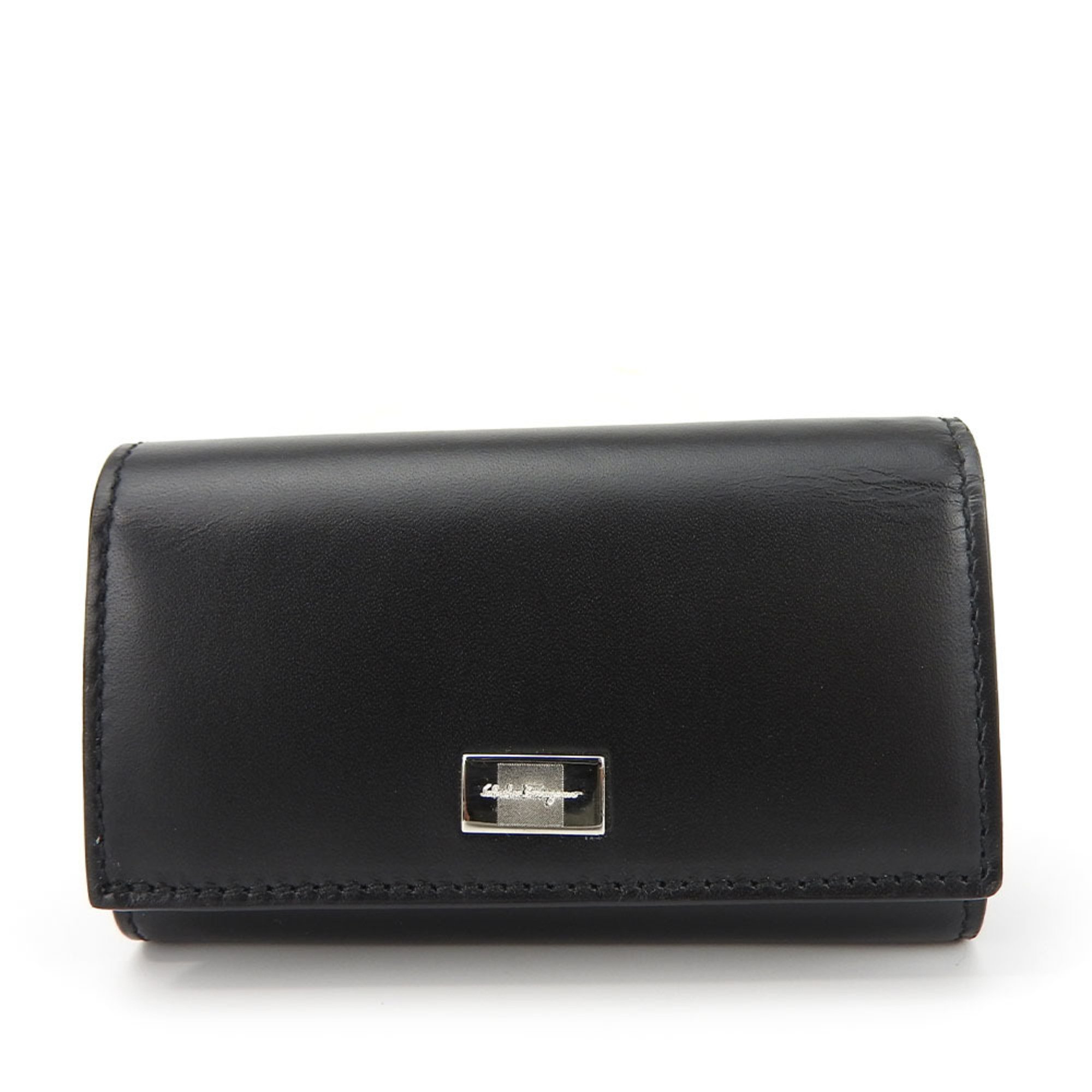 Salvatore Ferragamo Key Case AQ-66 3018 Leather Black Brown 6-ring Ring Billfold Women's