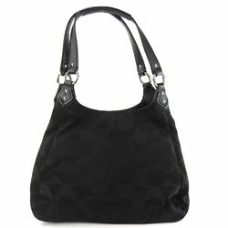 Coach Tote Bag F24742 Signature Canvas Leather Black Women's COACH