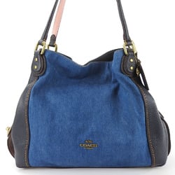 Coach Tote Bag 28916 Denim Leather Blue Navy Pink Shoulder Flower Women's COACH