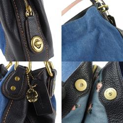 Coach Tote Bag 28916 Denim Leather Blue Navy Pink Shoulder Flower Women's COACH