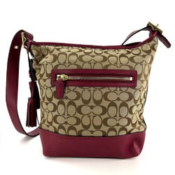 Coach Shoulder Bag F25380 Signature Canvas Leather Bordeaux Beige Women's COACH