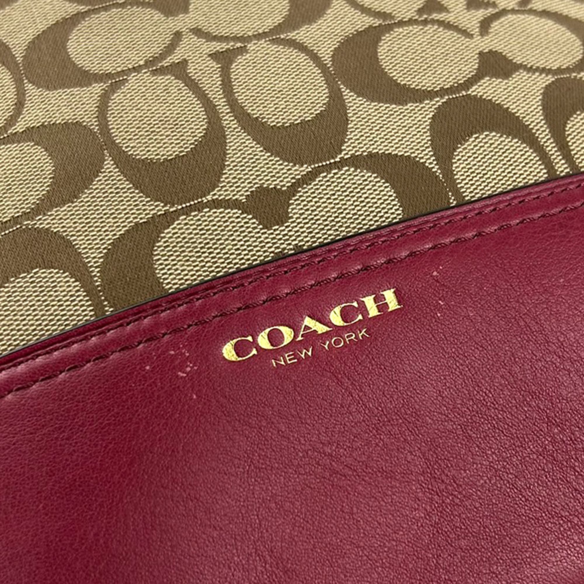 Coach Shoulder Bag F25380 Signature Canvas Leather Bordeaux Beige Women's COACH