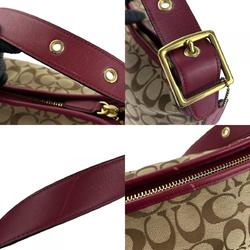 Coach Shoulder Bag F25380 Signature Canvas Leather Bordeaux Beige Women's COACH