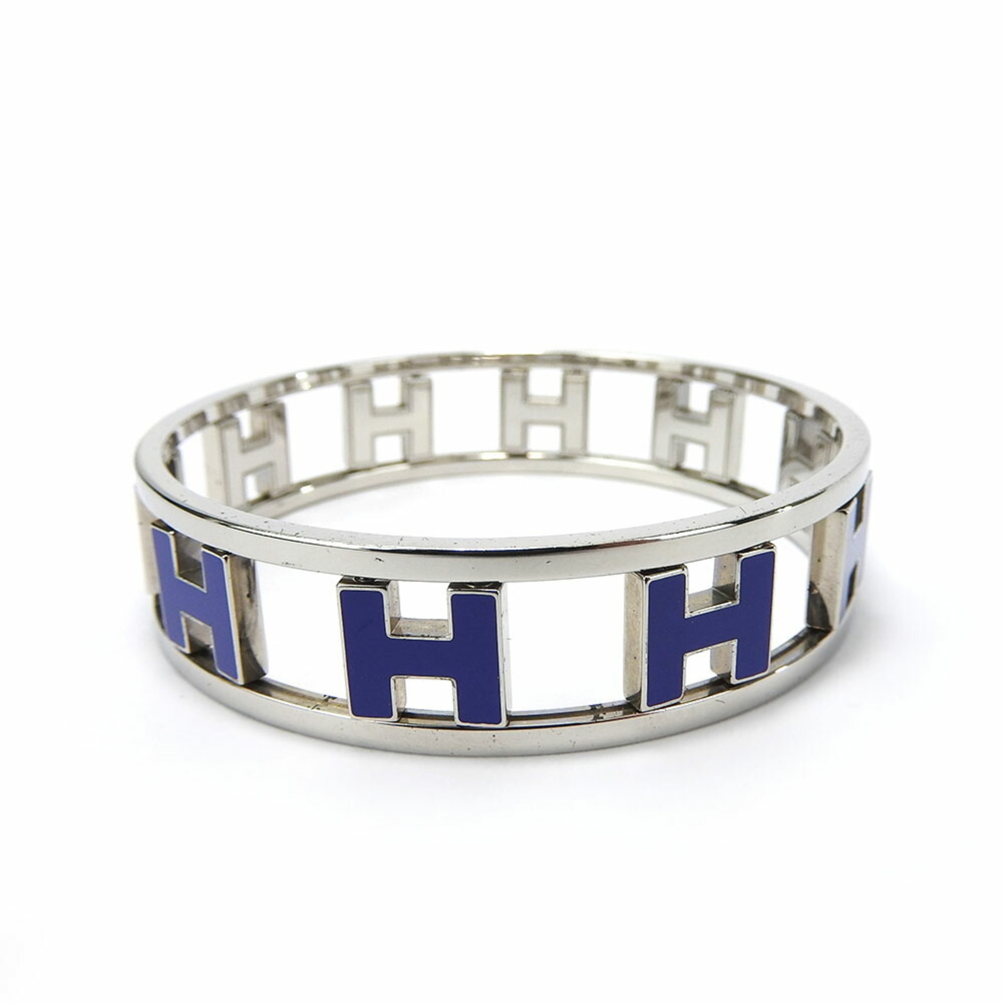 Hermes Bangle Ronde Ash Metal Silver Blue Reversible Women's HERMES