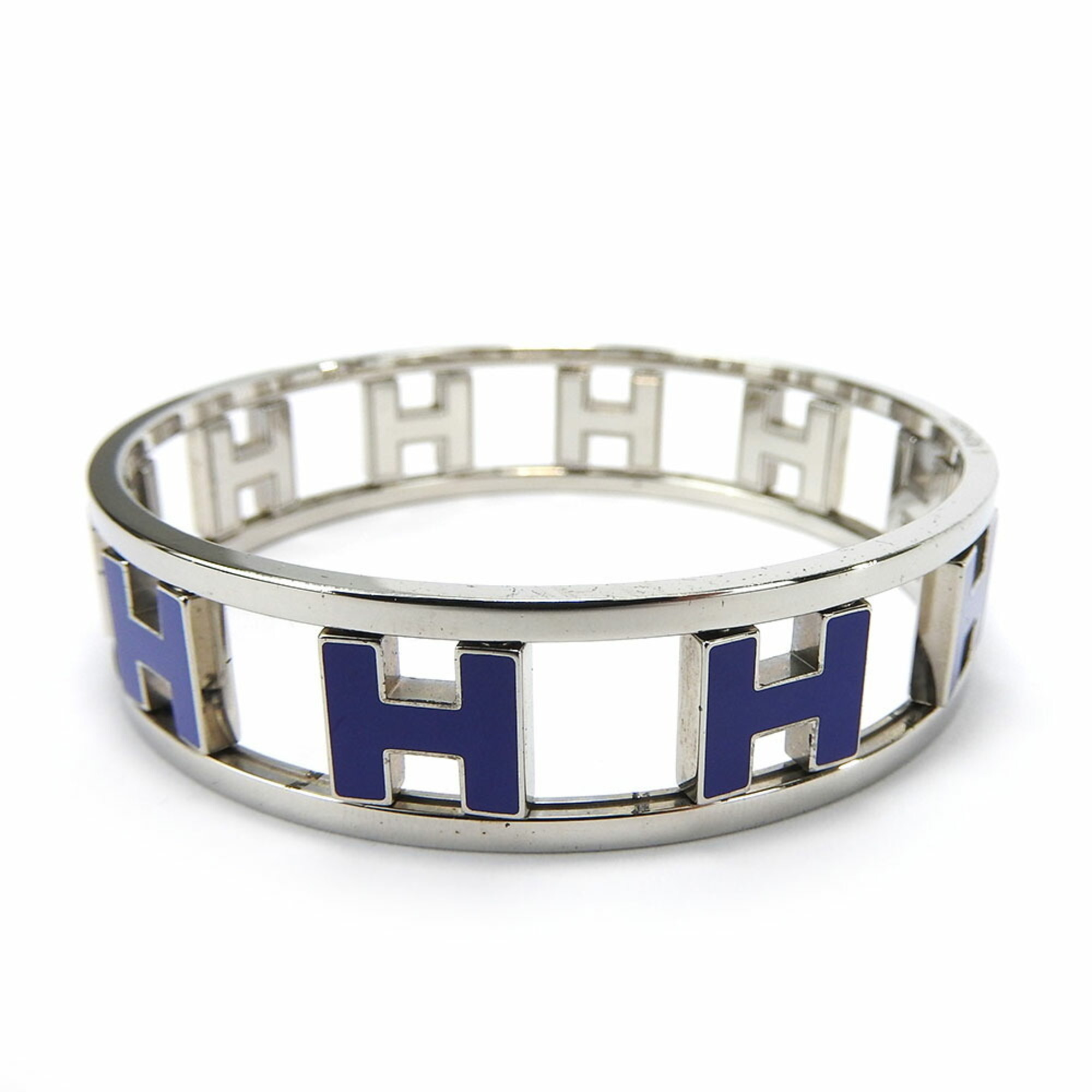 Hermes Bangle Ronde Ash Metal Silver Blue Reversible Women's HERMES