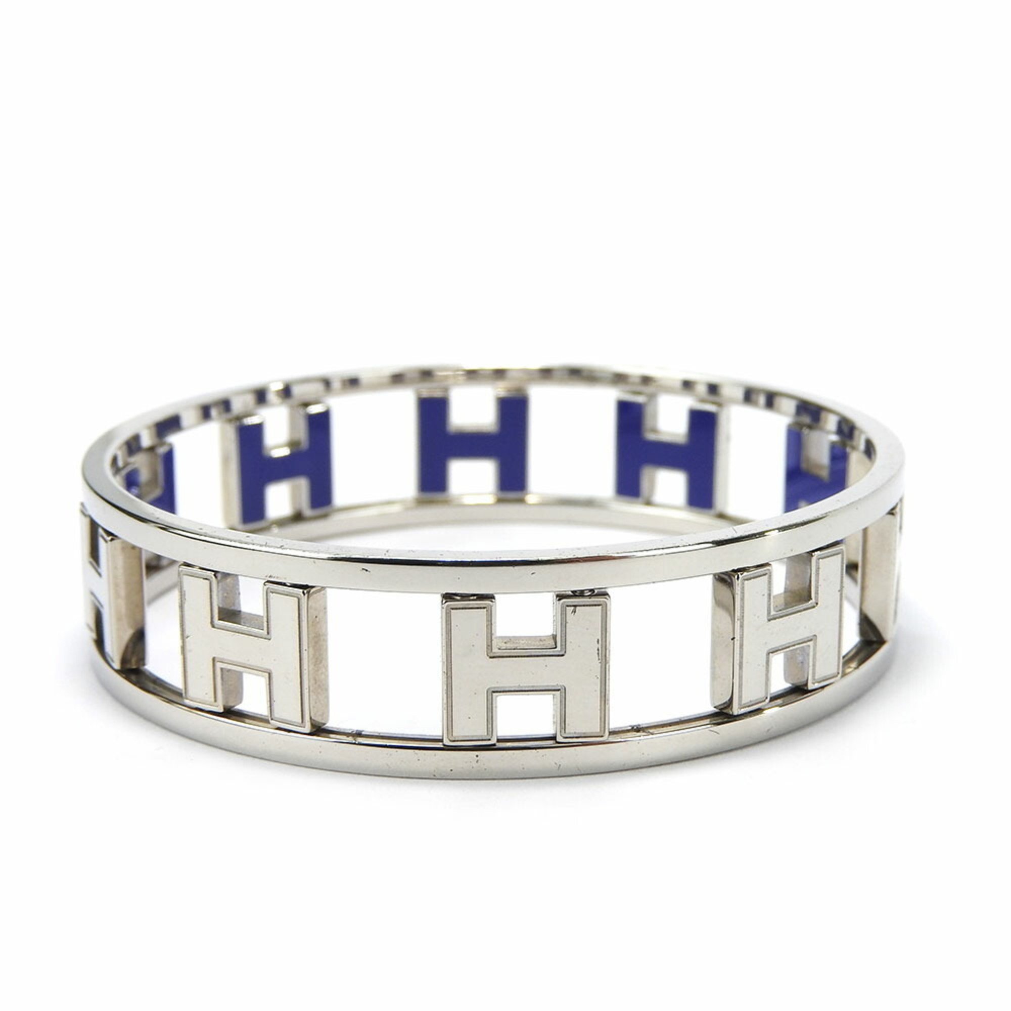 Hermes Bangle Ronde Ash Metal Silver Blue Reversible Women's HERMES