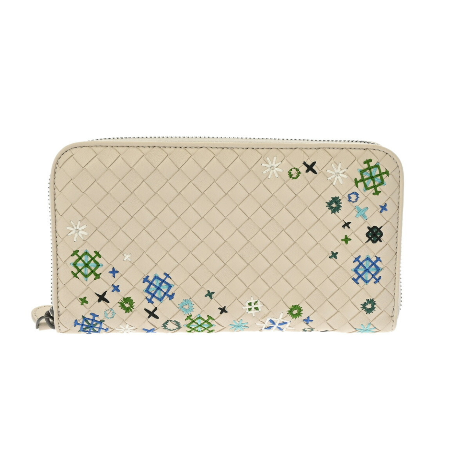 BOTTEGAVENETA Bottega Veneta Intrecciato Round Wallet Embroidered Ivory Men's Lambskin Long