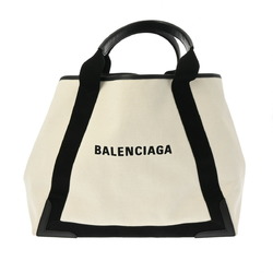 BALENCIAGA Navy Cabas M White/Black 339936 Women's Canvas Leather Handbag