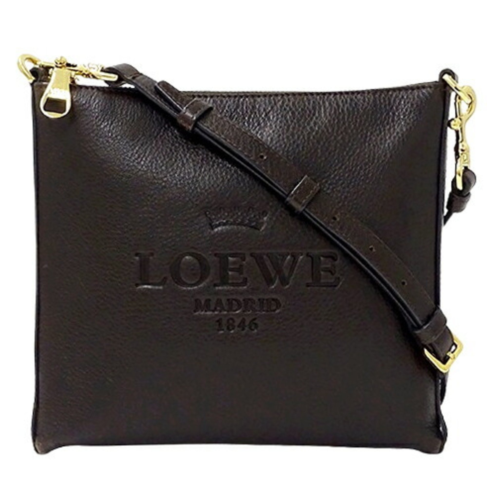 LOEWE Women's Shoulder Bag Leather Dark Brown Compact Pochette