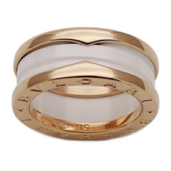 BVLGARI Ring for Women and Men, 750PG White Ceramic B-zero1, 2 Bands, Pink Gold, #51, Size 10.5, Polished