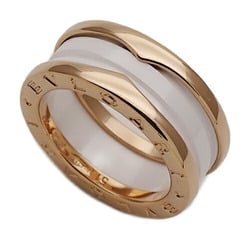 BVLGARI Ring for Women and Men, 750PG White Ceramic B-zero1, 2 Bands, Pink Gold, #51, Size 10.5, Polished