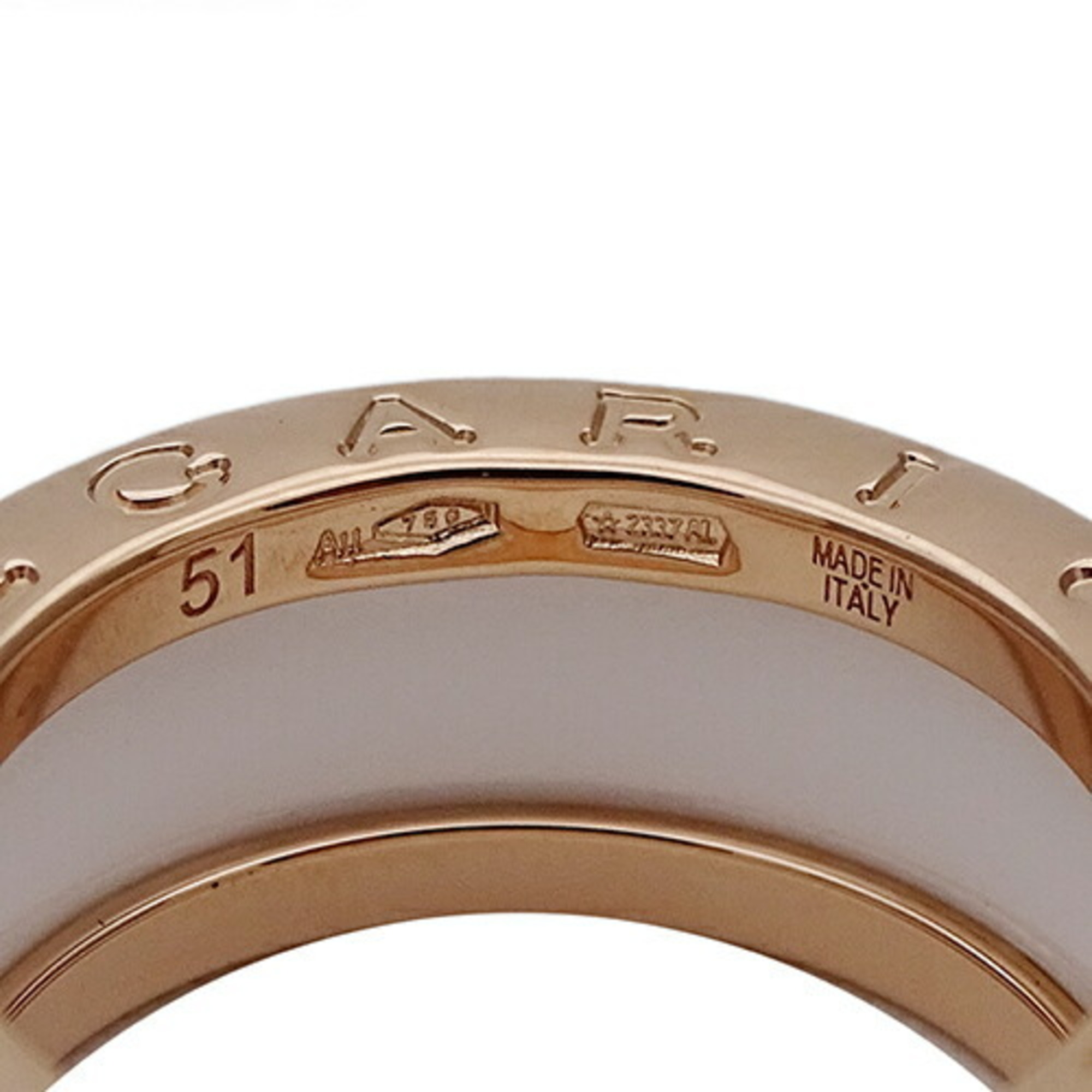 BVLGARI Ring for Women and Men, 750PG White Ceramic B-zero1, 2 Bands, Pink Gold, #51, Size 10.5, Polished