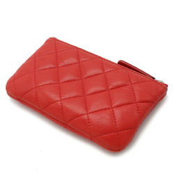 CHANEL Chanel Matelasse Coco Mark Pouch Coin Case Lambskin Leather Red A82365