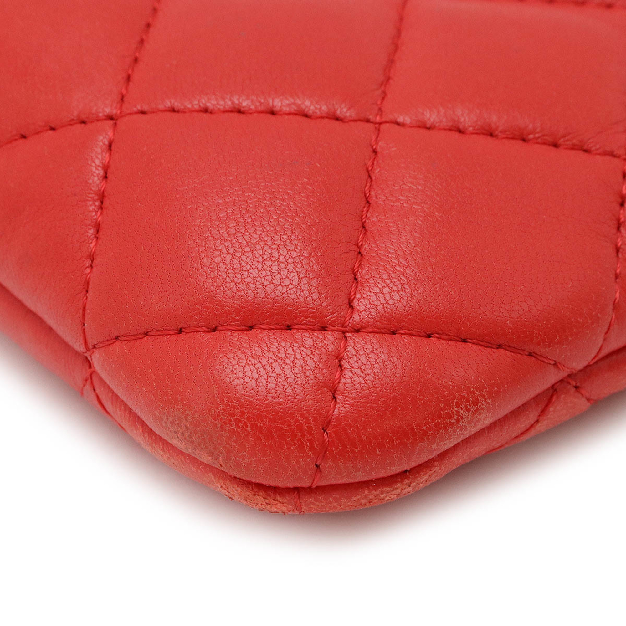 CHANEL Chanel Matelasse Coco Mark Pouch Coin Case Lambskin Leather Red A82365