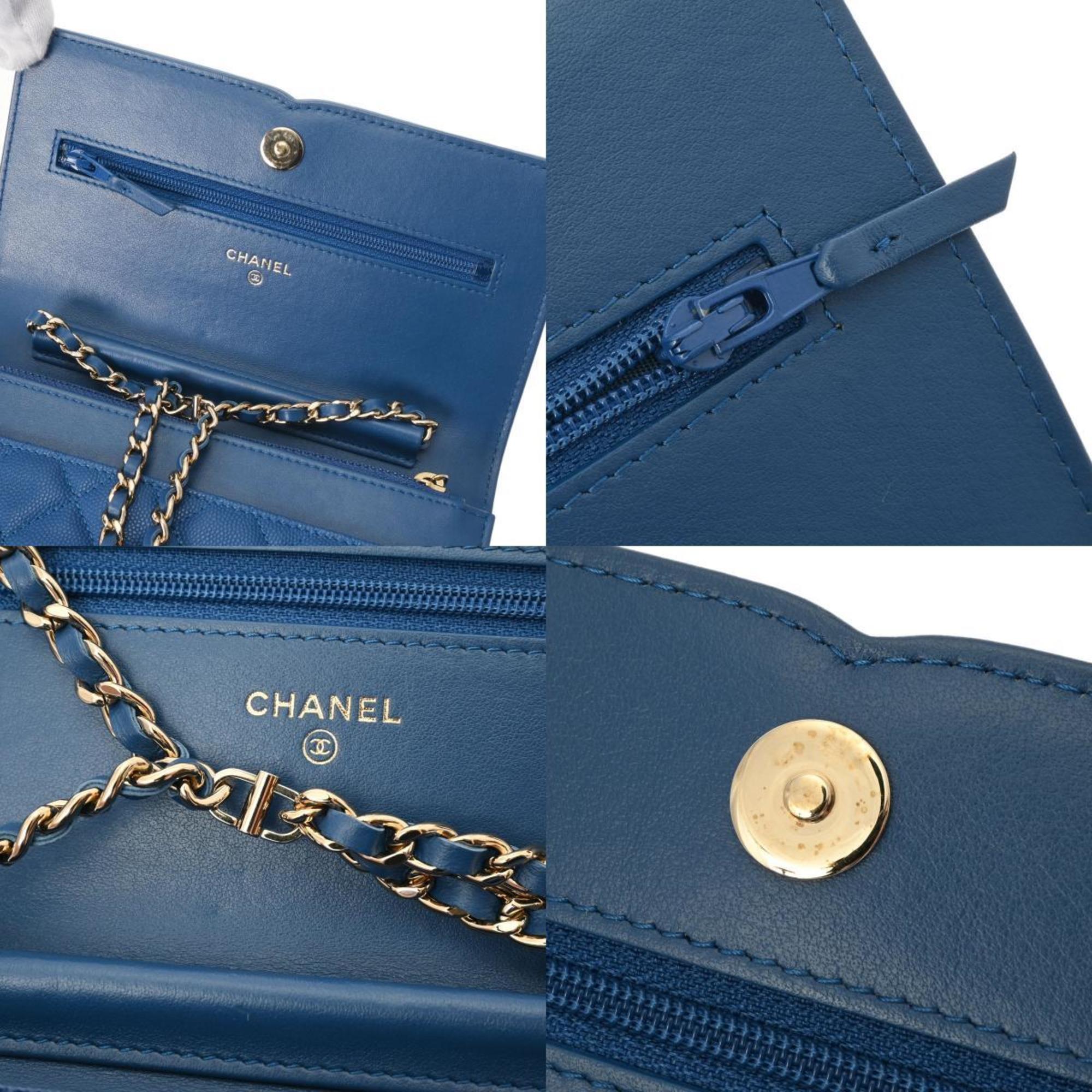 CHANEL CC Figley Chain Shoulder Bag Blue A84451 Women's Caviar Skin