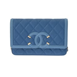 CHANEL CC Figley Chain Shoulder Bag Blue A84451 Women's Caviar Skin