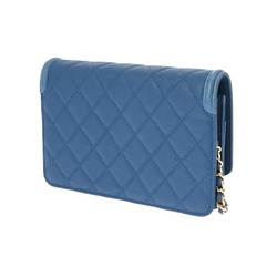 CHANEL CC Figley Chain Shoulder Bag Blue A84451 Women's Caviar Skin