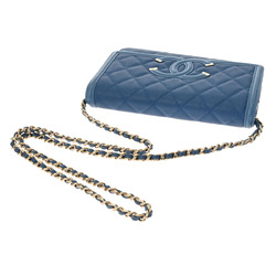 CHANEL CC Figley Chain Shoulder Bag Blue A84451 Women's Caviar Skin