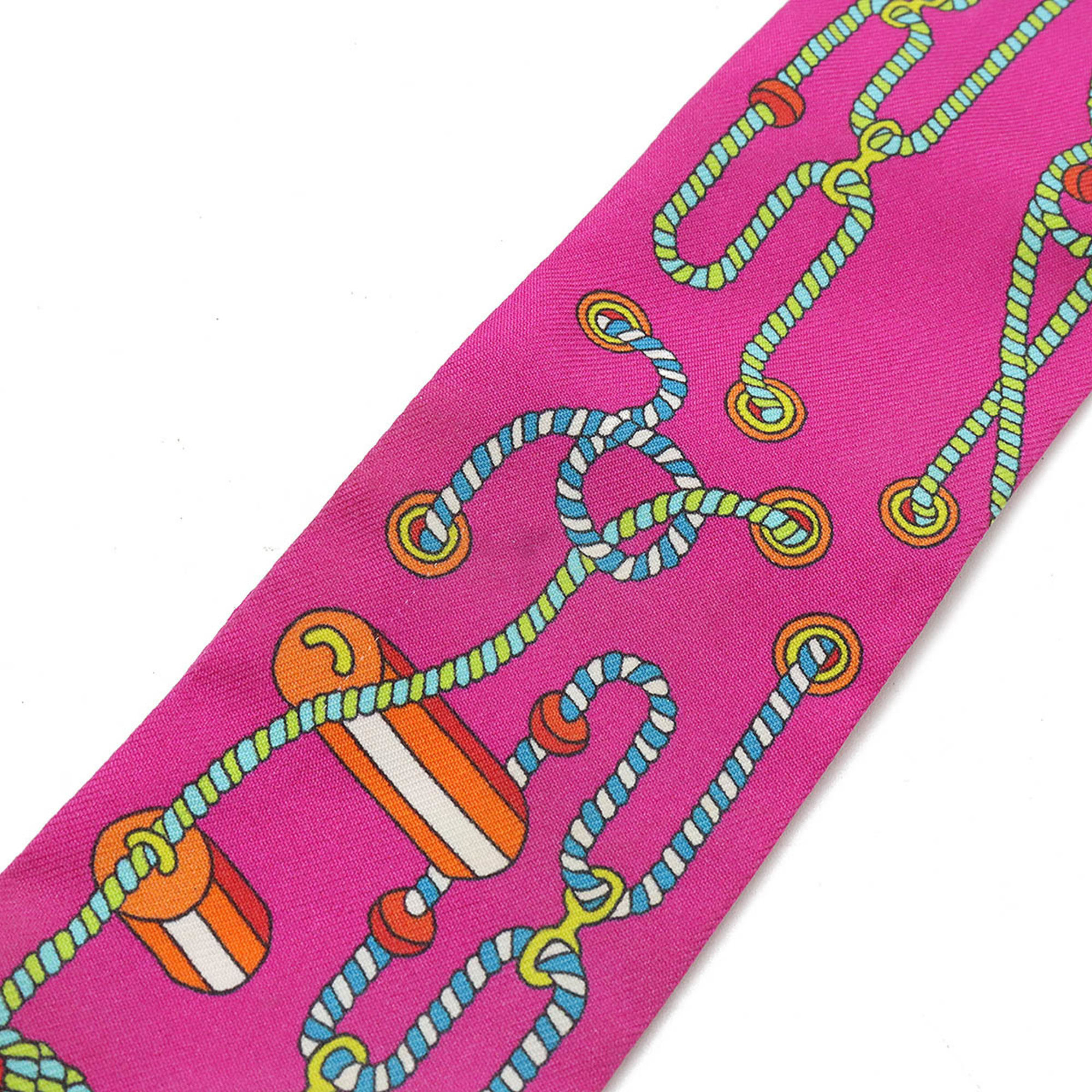 HERMES TWELL Scarf Muffler Cordages Rope Pattern 100% Silk Pink Multicolor