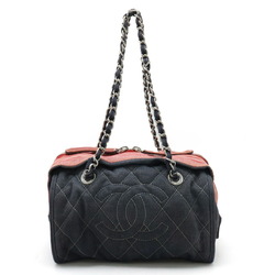 CHANEL Cruise Line Coco Mark Shoulder Bag Chain Boston Denim Navy Red 7955