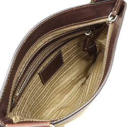 PRADA Prada Jacquard Shoulder Bag Pochette Canvas Leather CORDA Khaki Beige MORO Dark Brown BT0537