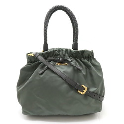 PRADA Prada Ribbon Tote Bag Handbag Shoulder Nylon Leather ARDESIA Khaki Gray Purchased at a domestic boutique BN1970