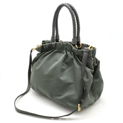 PRADA Prada Ribbon Tote Bag Handbag Shoulder Nylon Leather ARDESIA Khaki Gray Purchased at a domestic boutique BN1970