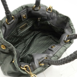 PRADA Prada Ribbon Tote Bag Handbag Shoulder Nylon Leather ARDESIA Khaki Gray Purchased at a domestic boutique BN1970