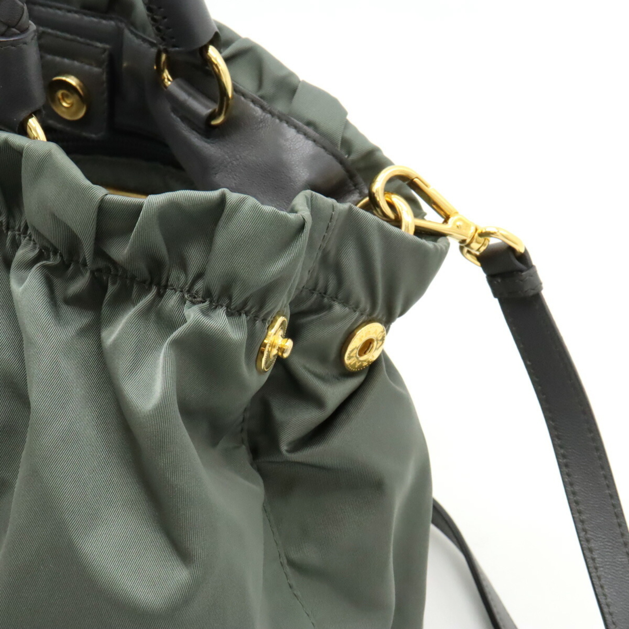 PRADA Prada Ribbon Tote Bag Handbag Shoulder Nylon Leather ARDESIA Khaki Gray Purchased at a domestic boutique BN1970