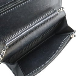 CHANEL Camellia Coco Mark Chain Wallet Shoulder Bag Pochette Leather Black