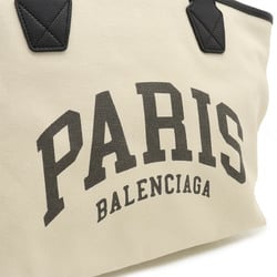 BALENCIAGA Cities Paris Jumbo Small Tote Bag Canvas Leather Natural Black 692068