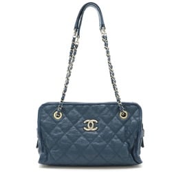 CHANEL Chanel Matelasse Coco Mark Chain Tote Bag Shoulder Caviar Skin Leather Marine Blue