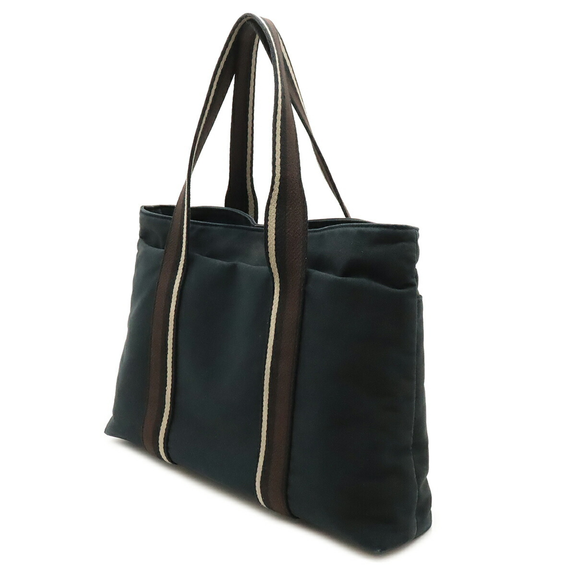 HERMES Troca Horizontal MM Tote Bag Shoulder Canvas Leather Black Brown Beige